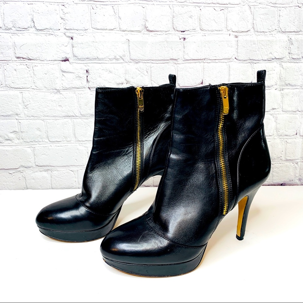 Vince Camuto Black Leather Heel boots w/Gold Zipper details